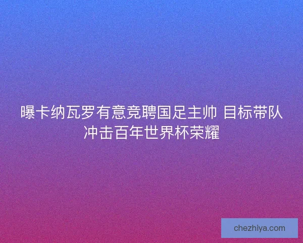 曝卡纳瓦罗有意竞聘国足主帅 目标带队冲击百年世界杯荣耀