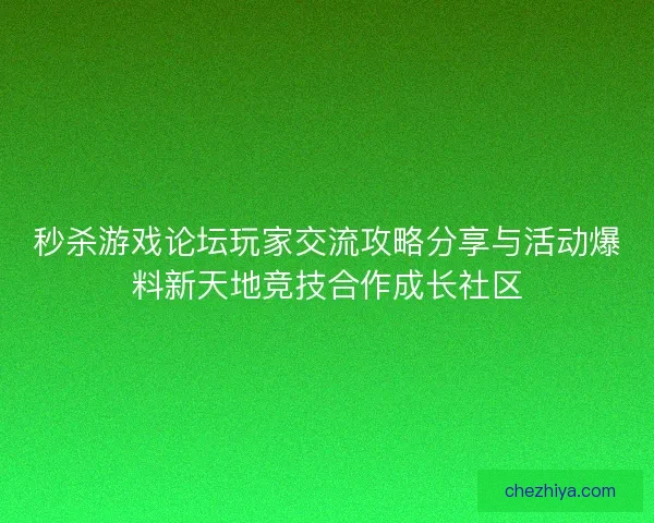 秒杀游戏论坛玩家交流攻略分享与活动爆料新天地竞技合作成长社区